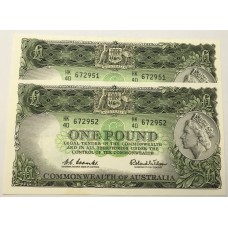 AUSTRALIA 1961 . ONE 1 POUND BANKNOTES . LAST PREFIX